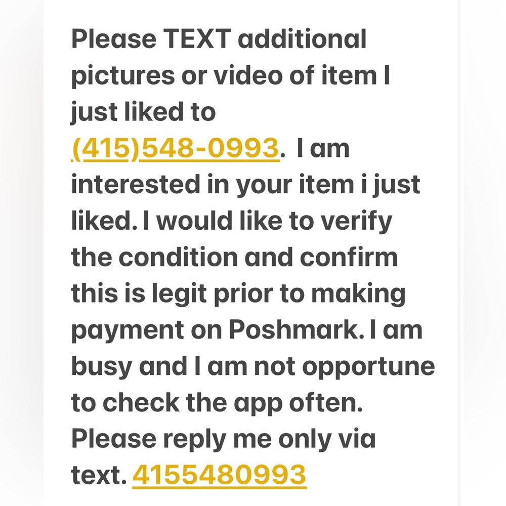 Please Text pictures of your item I just liked. to 4155480993. I’m interested.